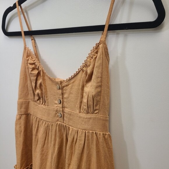 Love Tree Tiered Spaghetti Strap Summer Dress Linen Like Peach Tan SmallButton - Picture 3 of 9